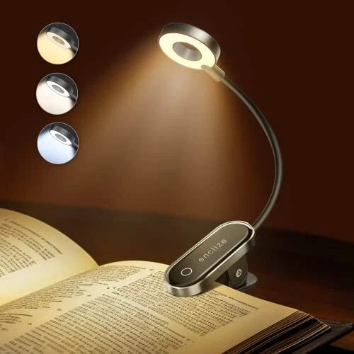 Book Light for Reading in Bed, Rechargeable Reading Light with Ste...