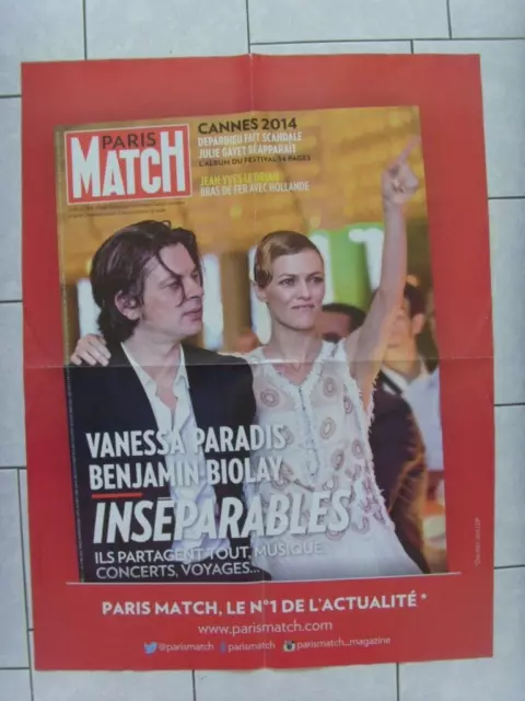 114-Affiche Paris-Match V. Paradis B. Biolay, Festival de Cannes 2014, 60x80 TBE