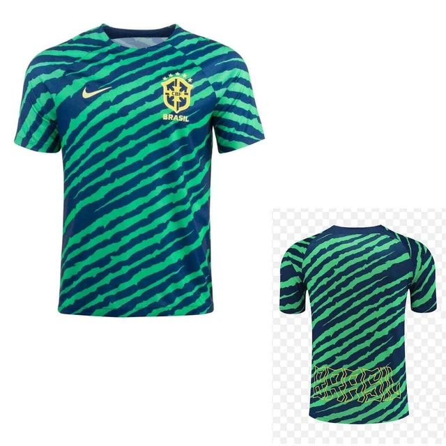 Nike Men's Brazil Dri-FIT Pre-Match Soccer Top L Green Blue Short Sleeve EUC!