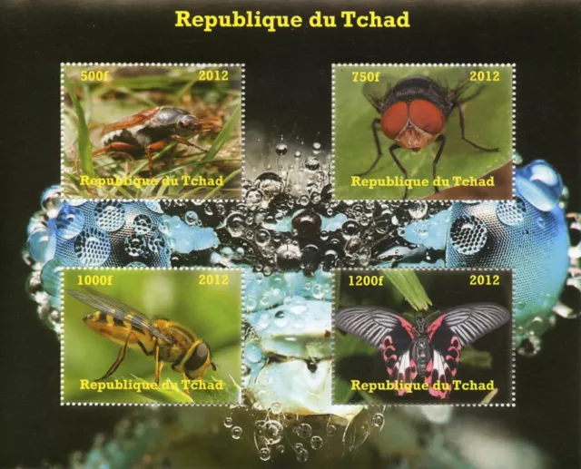 Chad Insects Stamps 2012 MNH Butterflies Butterfly Bees Flies 4 M/S