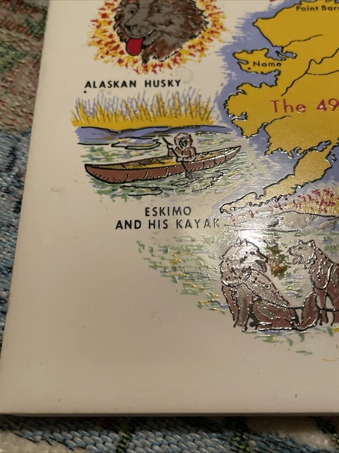 H&R Johnson Alaska Souvenir Square 6”   Tile Trivet hot plate made in England 3