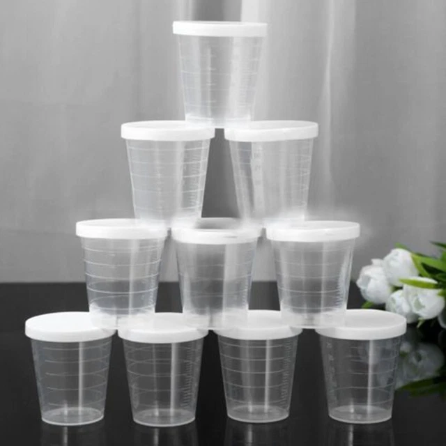 10x 30ml Plastique Laboratoire Test Liquide Mesure Béchers Tasses À Bouchons Au