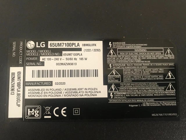 Carte Mère TV LG 43UM7100PLB - EAX68253605(1.1) EBL61920303 Ebt66056803 (Neuf)