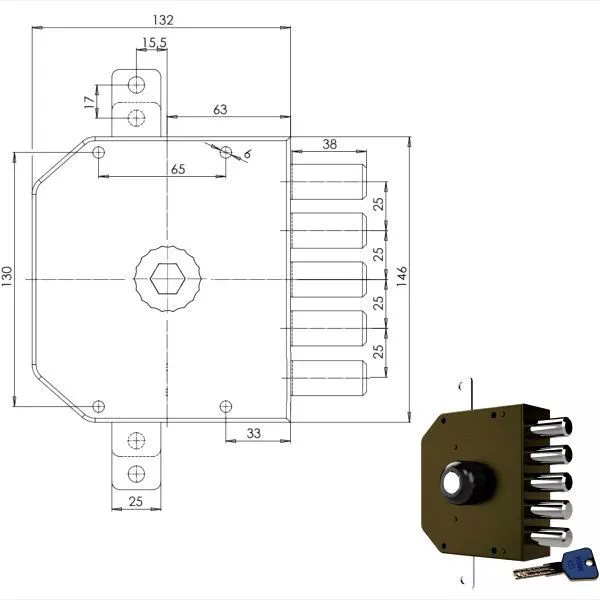 Cr Serrure de Sécurité Triple Droite Pompe 3200 Mc 3838923785301