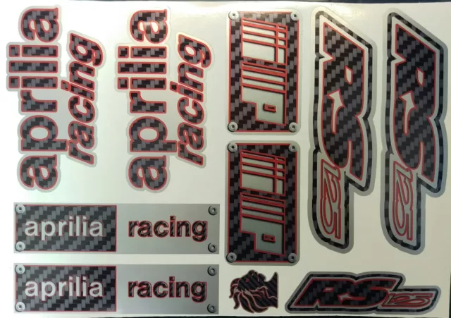 Aprilia RS125 DECALS STICKERS Carbon Black Red Silver RS 125 Racing IP 10 piece