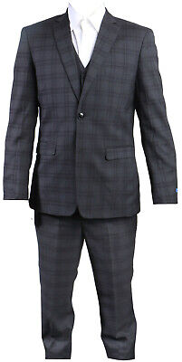 New Perry Ellis Boy's Classy Slim Fit 3 Piece Windowpane Suit