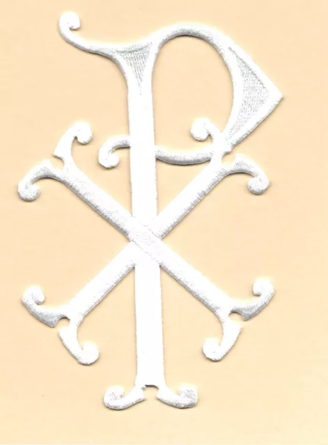 Chi-Rho Christogramm-Liturgisch-Gewand-Bestickt Aufbügeln Symbol Aufnäher - weiß