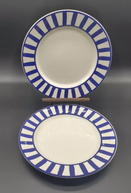 Set of 2 Windsor & Browne Italy Blue White Stripe WIB9 10.25" Dinner Plates READ