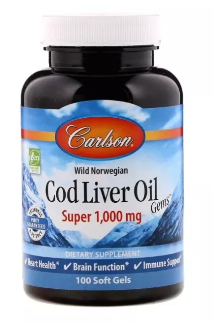 Carlson Labs Cod Liver Oil Gems norwegischer Lebertran 1000 mg 100 Weichkapseln