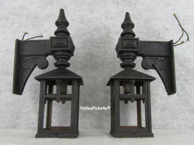 Antique SIGNED Arts Crafts Mission Cast Iron House Porch Bracket Sconce Lights