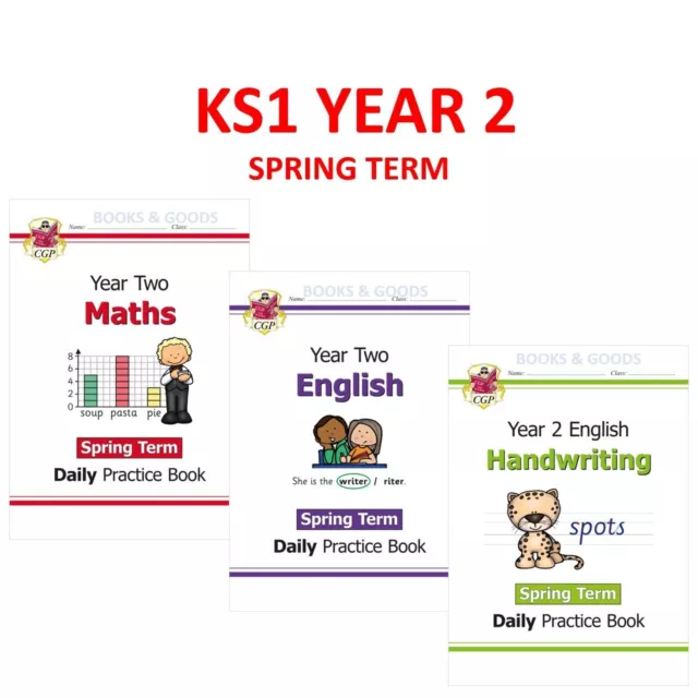 KS1 Year 2 Maths English Handwriting Spring Daily Practice Books Ages 6-7 Cgp