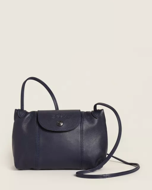 NWT Longchamp Le Pliage Cuir Sml Leather Crossbody Bag NAVY BLUE Made in FRANCE!
