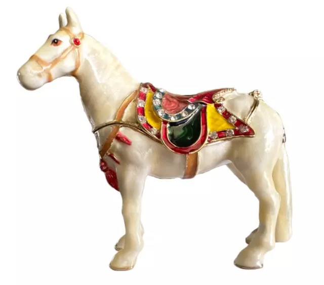 Decorative HORSE Trinket Box Hand painted Enamel and Austrian Crystals.