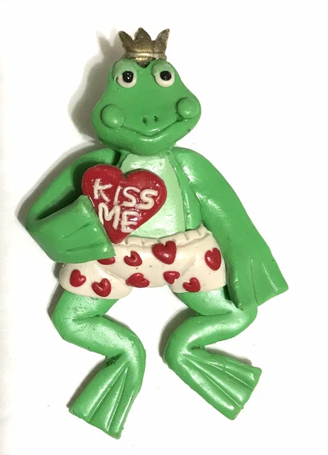 Vintage Handcrafted Fimo Frog Pin  Brooch, 1980’s, Valentine