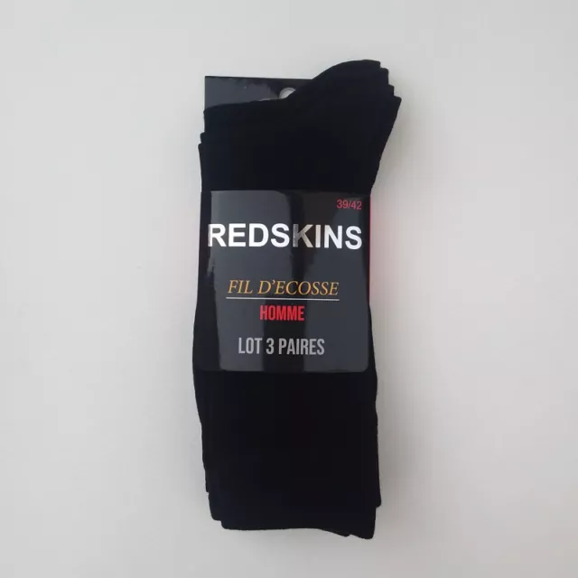 Lot De 3 Paires Chaussettes REDSKINS Fil d'Ecosse 100% Cotton Noires