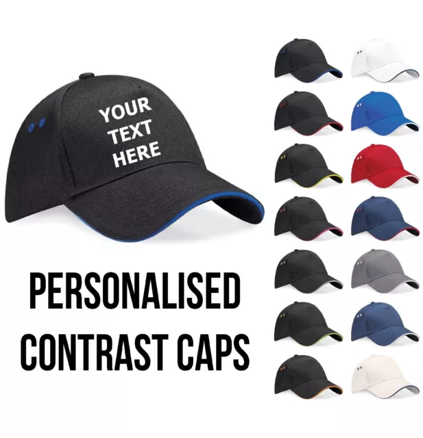 Personalised Embroidered Baseball Cap Contrast Custom Printed Hat Mens Ladies
