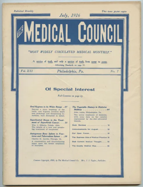 July 1916 Philadelphia Medical Council Journal Medicine Doctors Trade Magazine