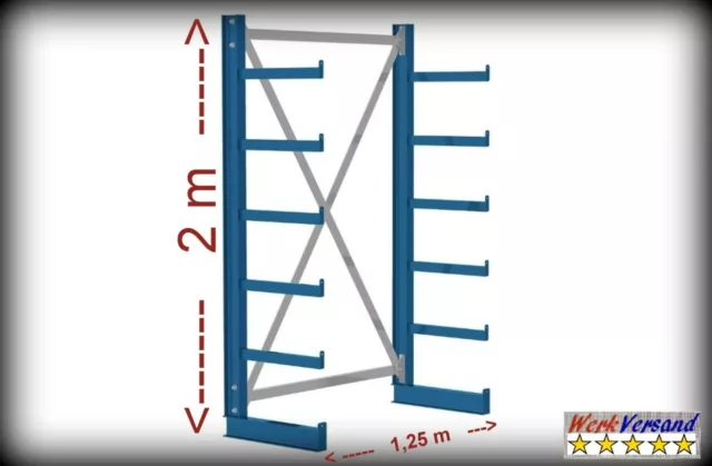 Kragarmregal Langgutregal metallregal einseitig B:1,25 m  Armtiefe 50cm,Höhe 2m