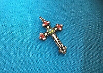 Ancien pendentif croix en micro mosaique et argent massif poinçonné Bijoux TBE