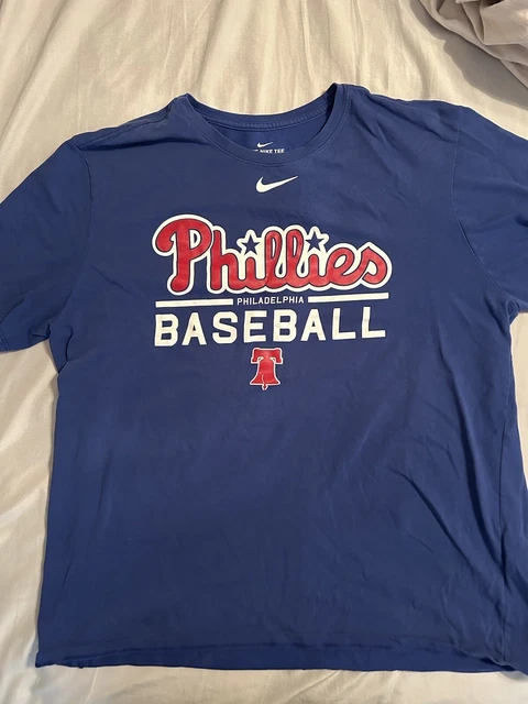 NIKE PHILADELPHIA PHILLIES Mens 2XL Blue T Shirt Dri Fit MLB Baseball 