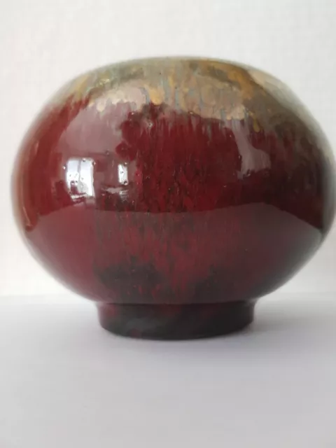 Tb Vase Boule En Gres Sang De Boeuf Et  Oxydes Or Cuivre  Signe  Jm Marcaggi