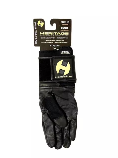 Heritage Gloves Pro 8.0 Right Handed Bull Riding Glove Only, Black - NWT