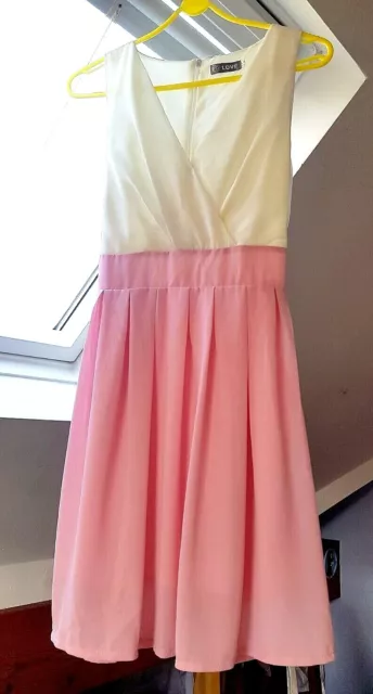 'LOVE' Womens' Cream and Pink Floaty Dress/Summer Mini Dress Size S/M