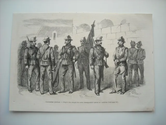 Gravure 1866. Volontaires Tyroliens.