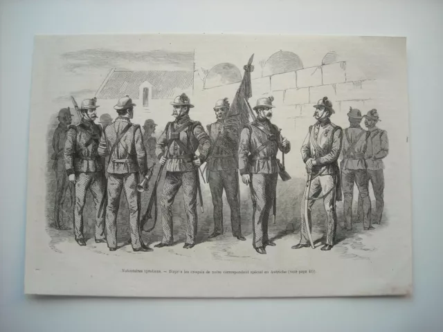 Gravure 1866. Volontaires Tyroliens.