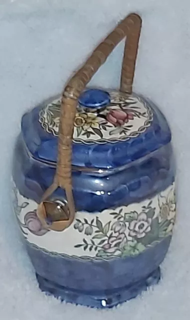 Vintage Maling Biscuit Barrel RARE Blue Lustre Springtime Pattern 6526