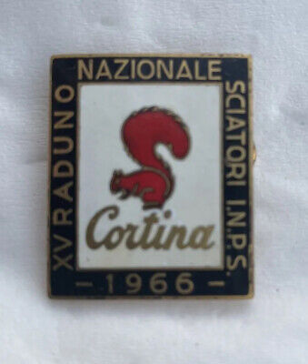 Spilla XV Raduno Nazionale Sciatori INPS Cortina 1966 Bertoni Milano-vintage 