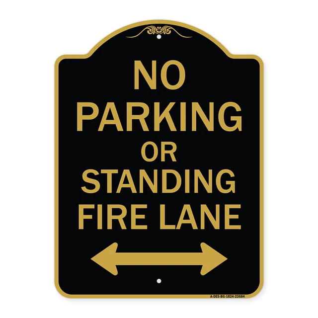 Designer Series No Parking or Standing Fire Lane (With Bidirectional Arrow) Sign