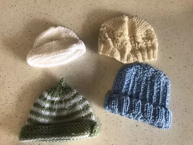 Beanie Prem baby/newborn  X 4 hand knitted