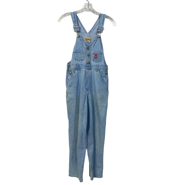 Girl's Sz Large (14-16) CHIC Blue Jean Denim Bib Overalls Faded 6 Pockets SPOTS