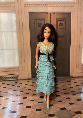 Vintage Barbie Clone Shillman Silver and Blue Lace Party Dress Shoes TLC No Doll