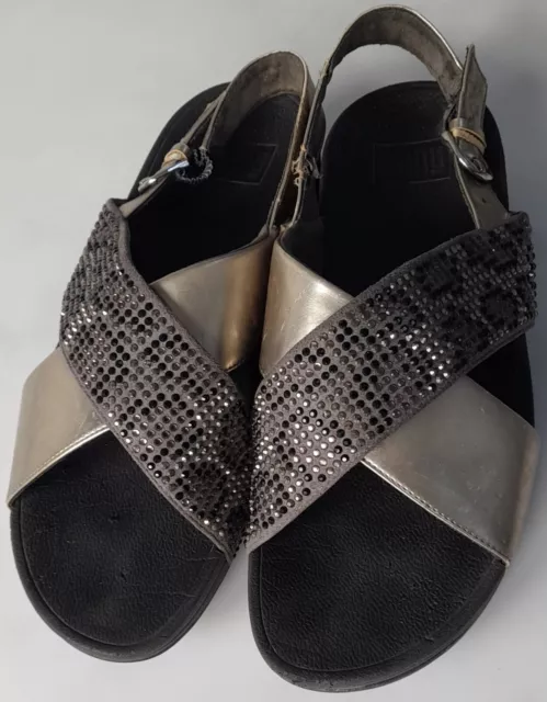 Fitflop Lulu Leopard Crystal Sandals Size 7/41 Used Cond'n See Photos Free P&P