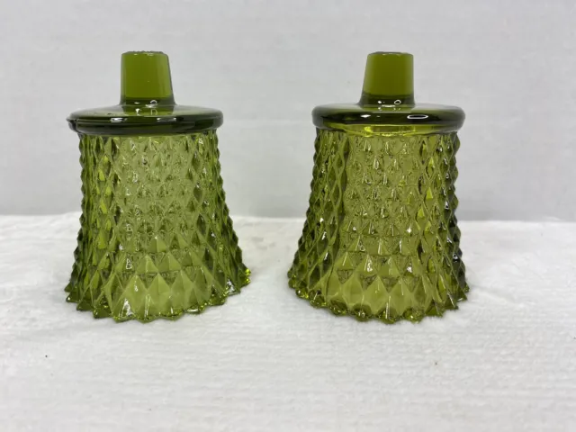 2 Homco Votive Cups Green Diamond Glass Candle  Holders Peg Home Interiors