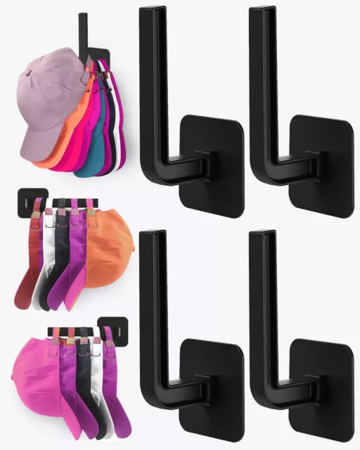 Hat Rack for Hat Storage (4-Pack) Multi-Purpose Hat Organizer Strong Adhesi