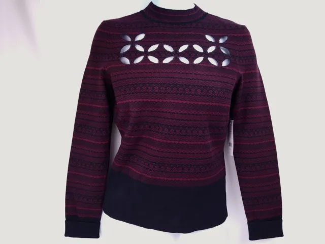Anthropologie Bailey 44 "Slalom" Cut Out Sweater Red/Black Fair Isle Mock Neck L