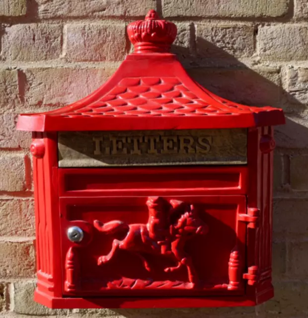 Buzón de correo postal vintage estilo victoriano rojo montado en pared exterior carta buzón bloqueable