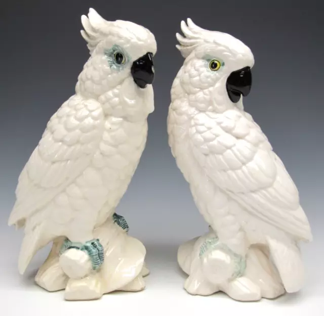 2 Vintage Napco Japan Ceramic 8" White Parrot Cockatoo Rare Retro Modern MCM