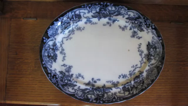 Vintage Blue and White Chatsworth Turkey Meat Fish Large Serving Platter Plate