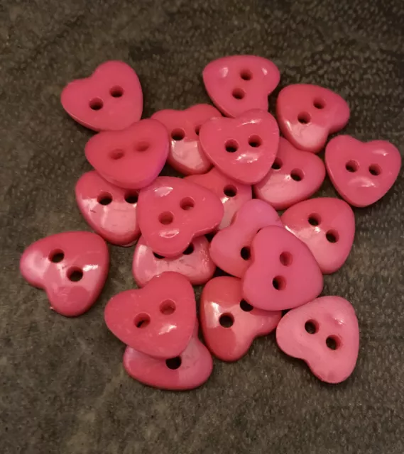 20 X Dark Pink 12mm Heart Plastic Buttons- Australian Supplier