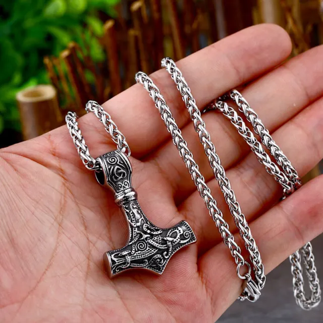 Norse Viking Thor's Hammer Mjolnir Pendant And Necklace 316L Stainless Steel