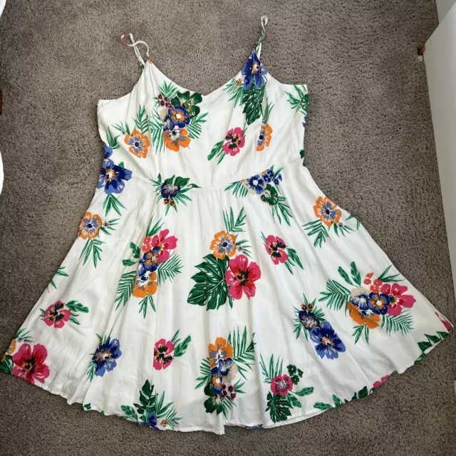 Old Navy Sun Dress Womens XXL Spaghetti Strap Blue Floral Tropical Print Smocked