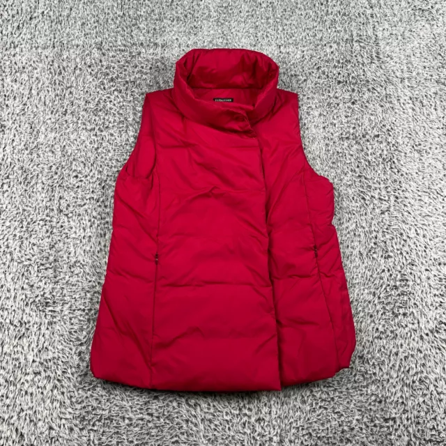 Eileen Fisher Puffer Jacket Womens Small Petite Red Down Vest Gorpcore Oversized