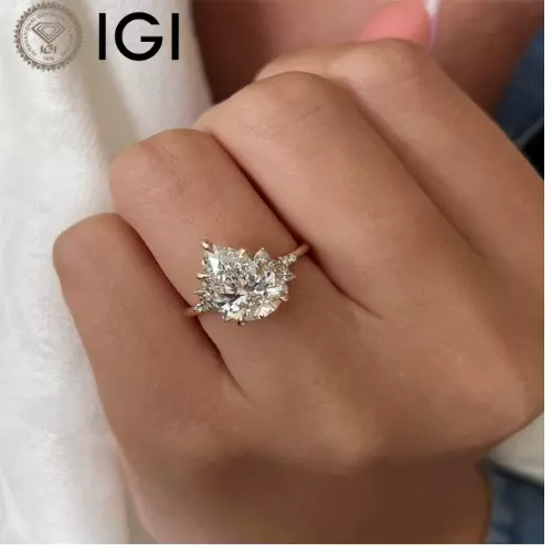 3.30 Ct Pear Cut IGI GIA Lab Created Diamond Engagement Ring 14K White Gold