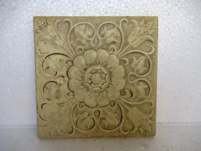 Antique Tile Minton'S China Works Stock On Trent England Floral Embossed Rare "5