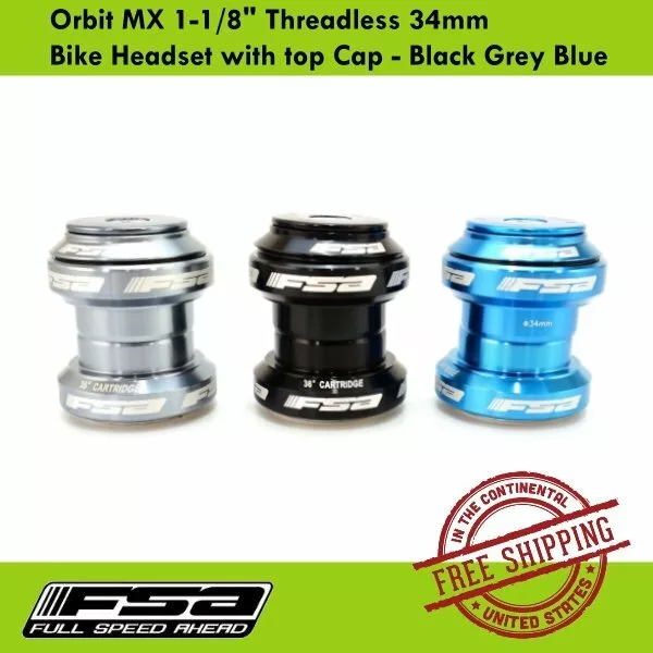 FSA Orbit MX 1-1/8" Threadless 34mm Bike Headset with top Cap - Black Grey Blue