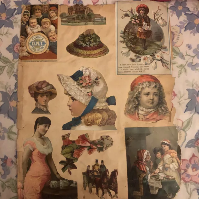 Página de libro de recortes troquelada de colección siglo 1800 con hermosos troquelados grandes en ambos lados*